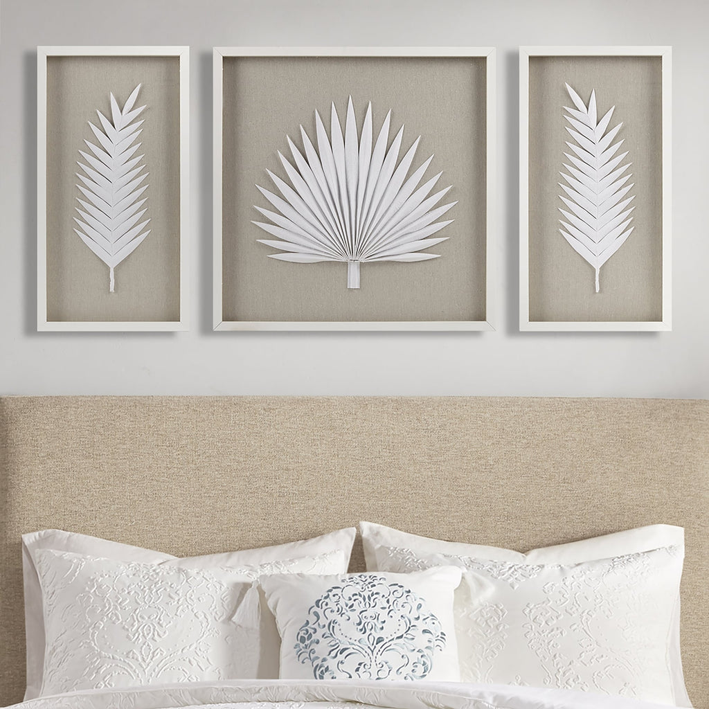 Madison Park Sabal Ensemble de 3 décorations murales encadrées en papier de riz fait main Motif feuilles de palmier