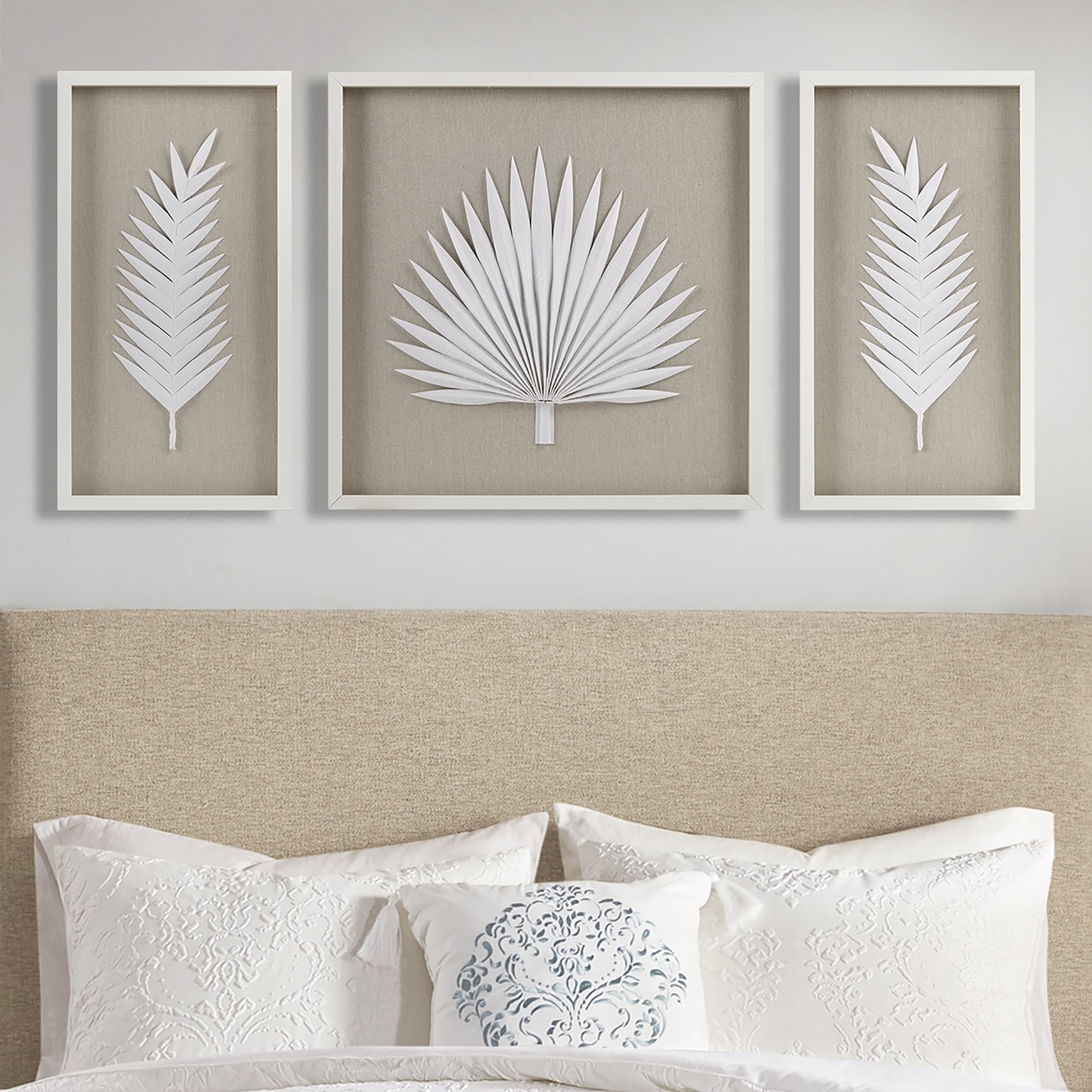 Madison Park Sabal Ensemble de 3 décorations murales encadrées en papier de riz fait main Motif feuilles de palmier