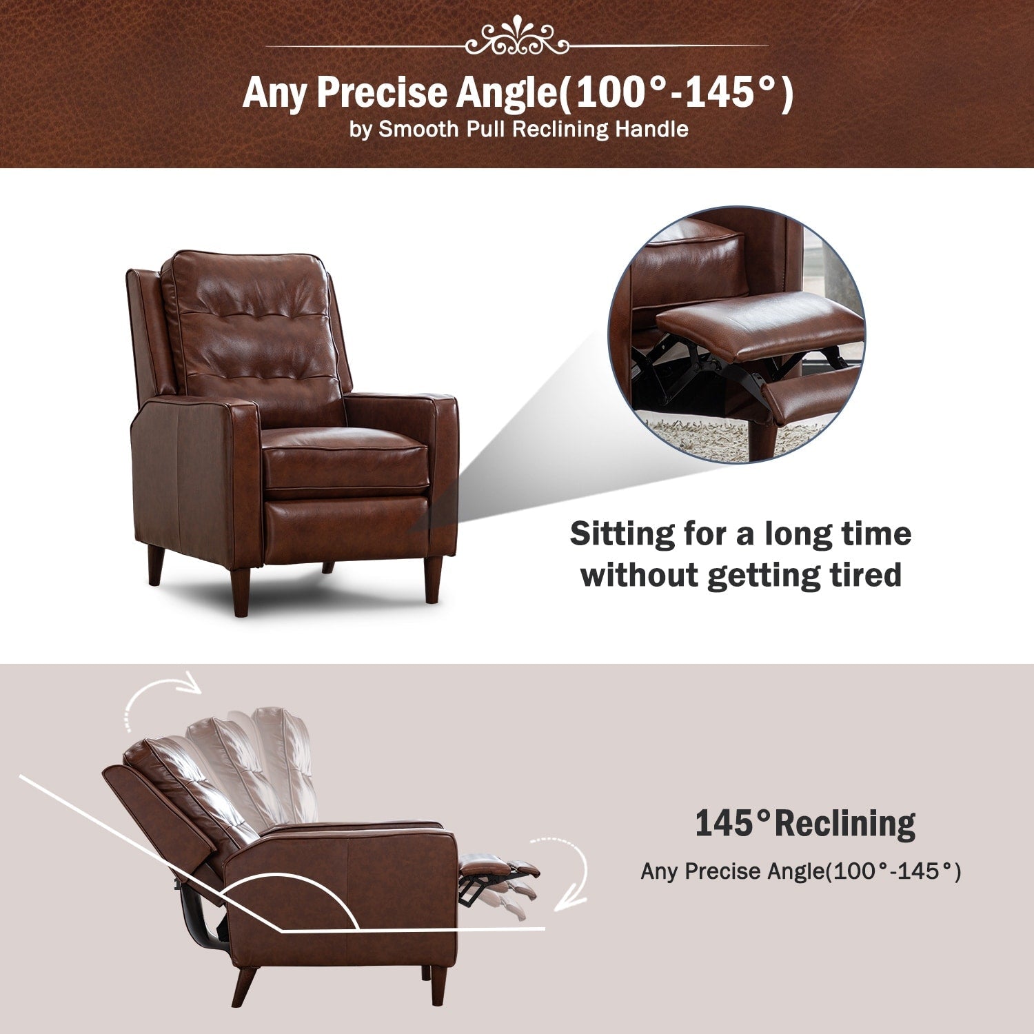 Fauteuil inclinable à dossier relevable, fauteuil en tissu avec décoration rivetée, fauteuil d'appoint simple