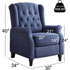 Fauteuil inclinable à dossier relevable, fauteuil en tissu avec décoration rivetée, fauteuil d'appoint simple