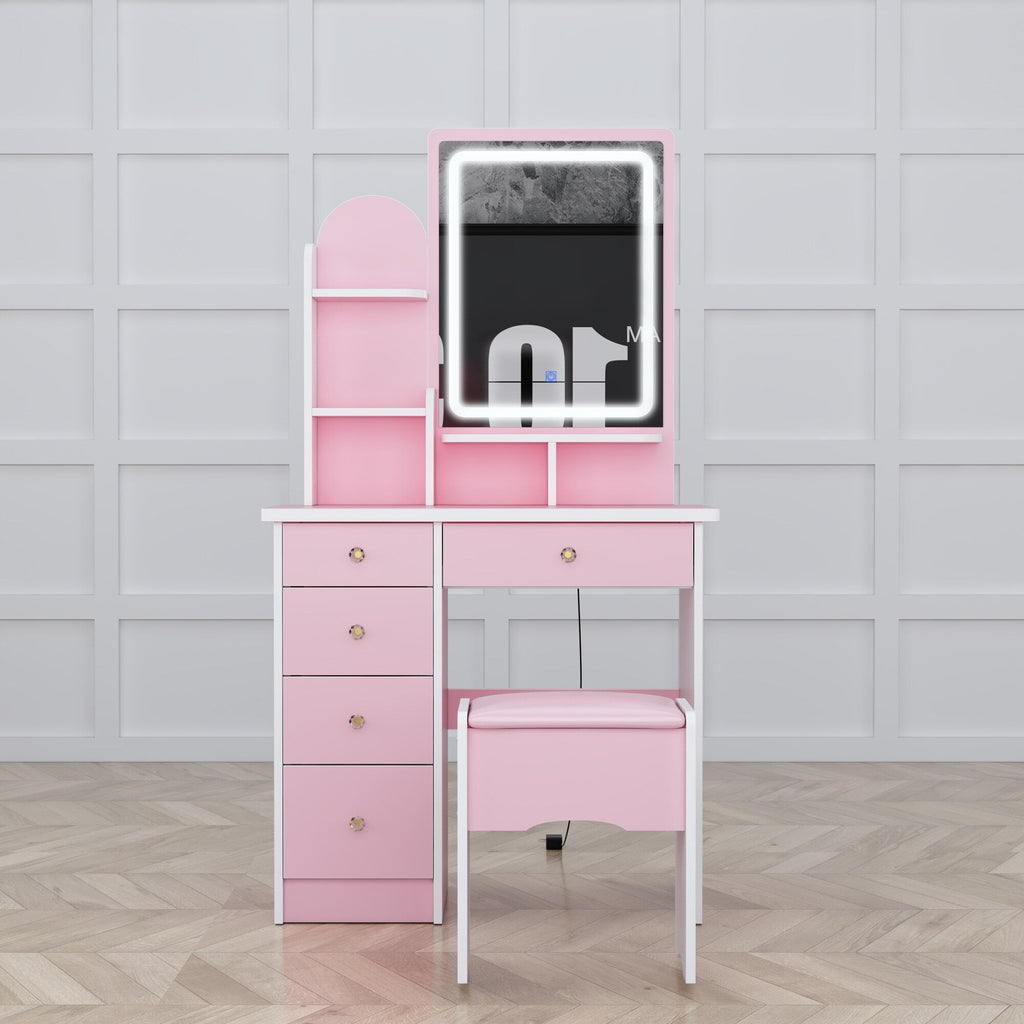 Coiffeuse avec éclairage LED, miroir et tabouret