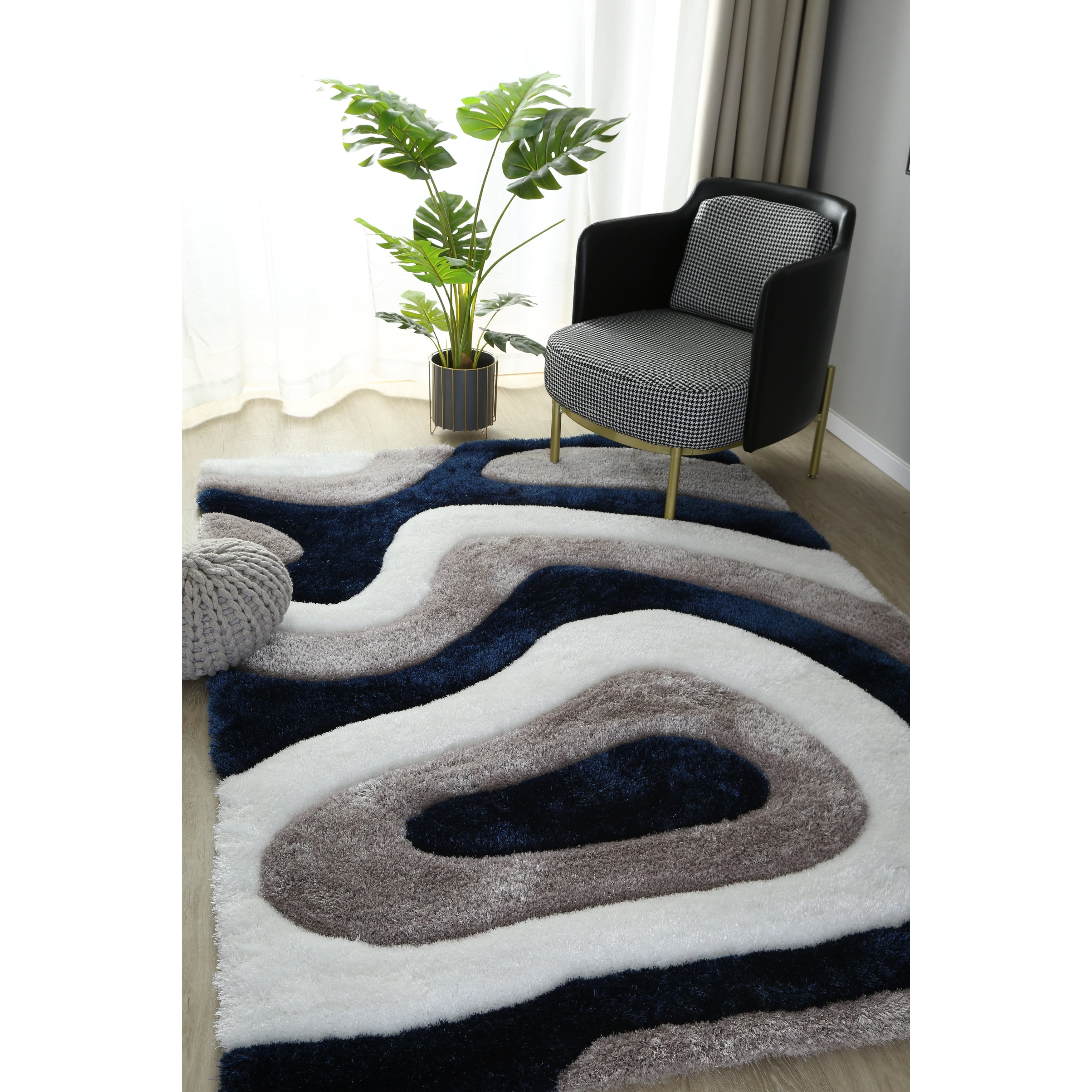 Tapis à poils longs Mateos au design abstrait