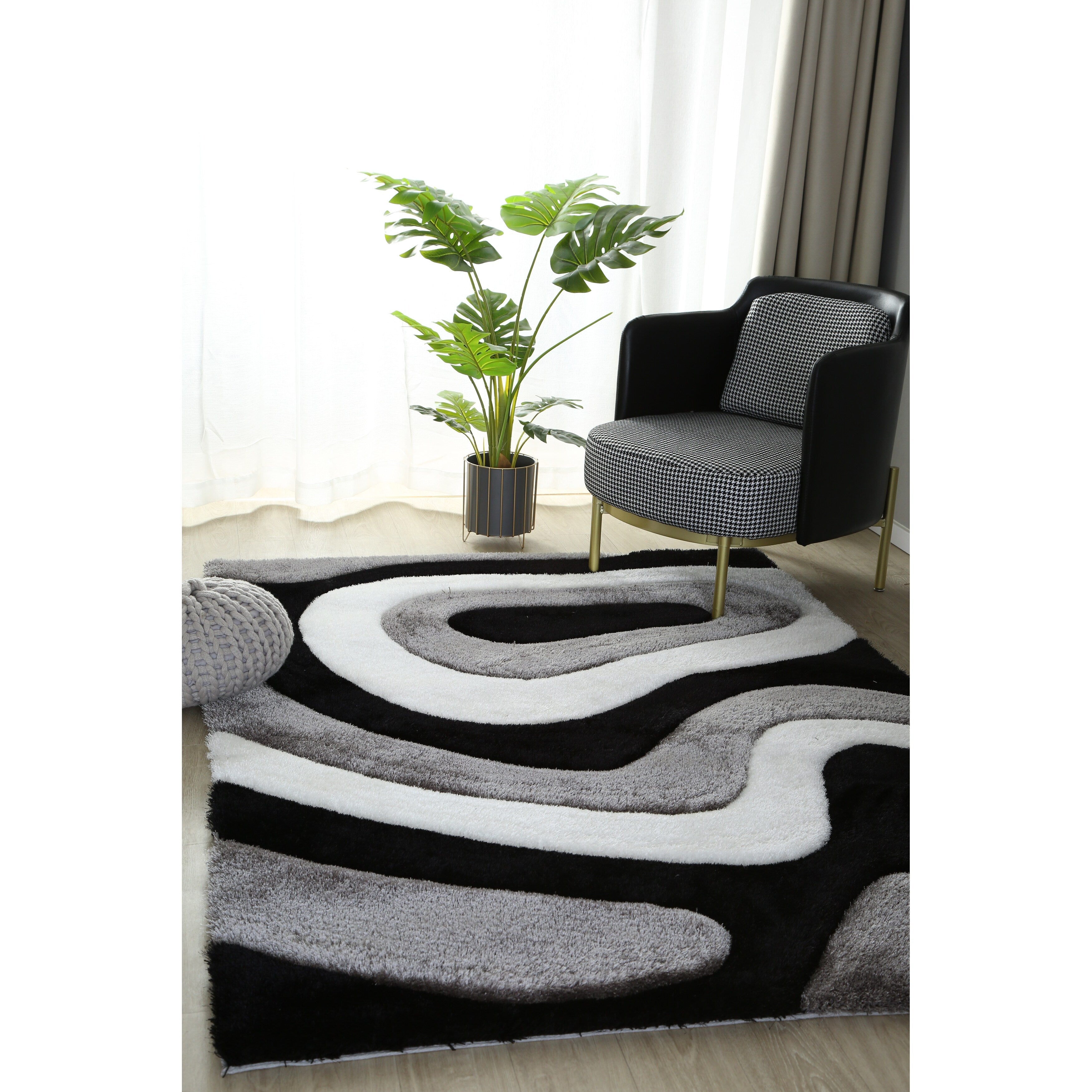 Tapis à poils longs Mateos au design abstrait