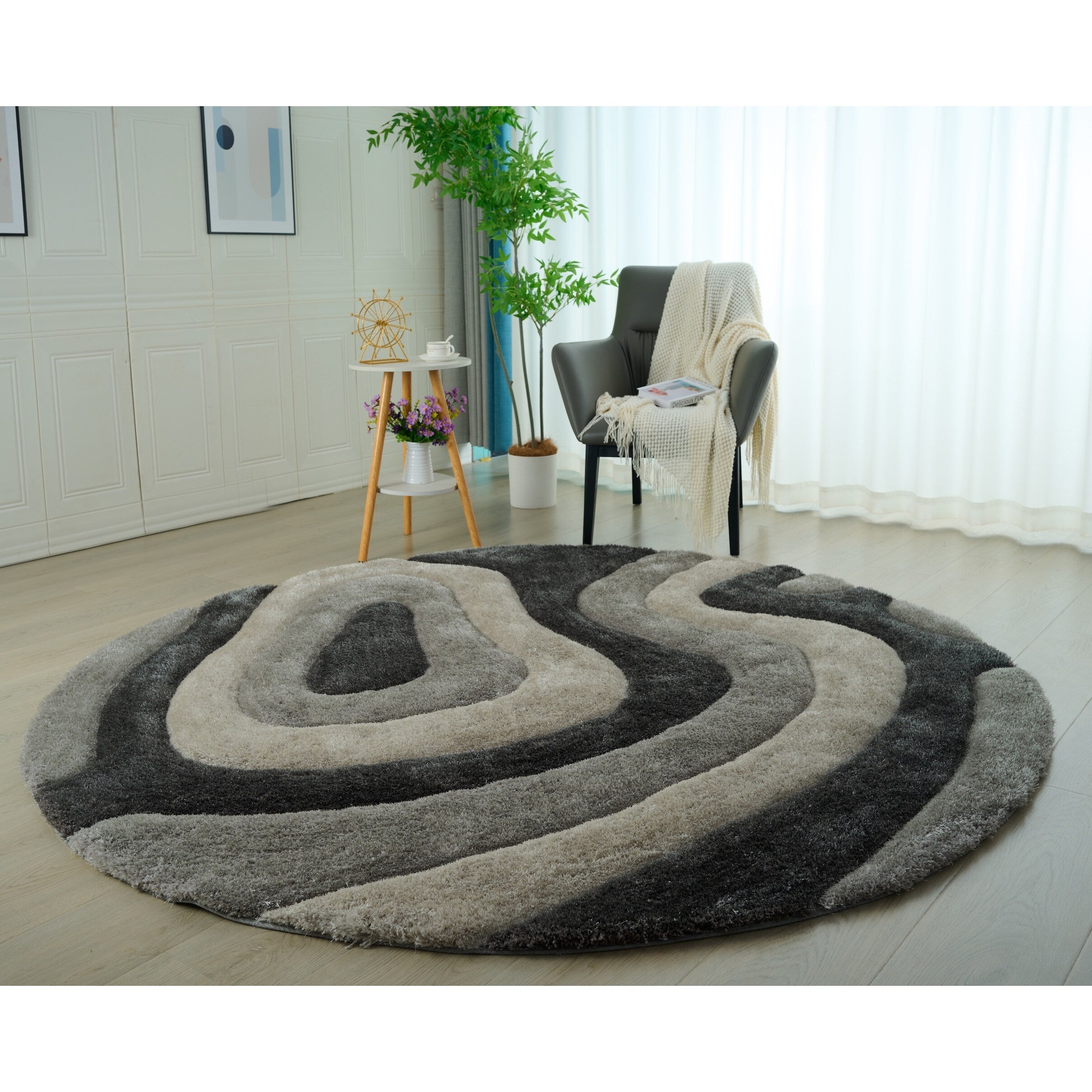 Tapis à poils longs Mateos au design abstrait