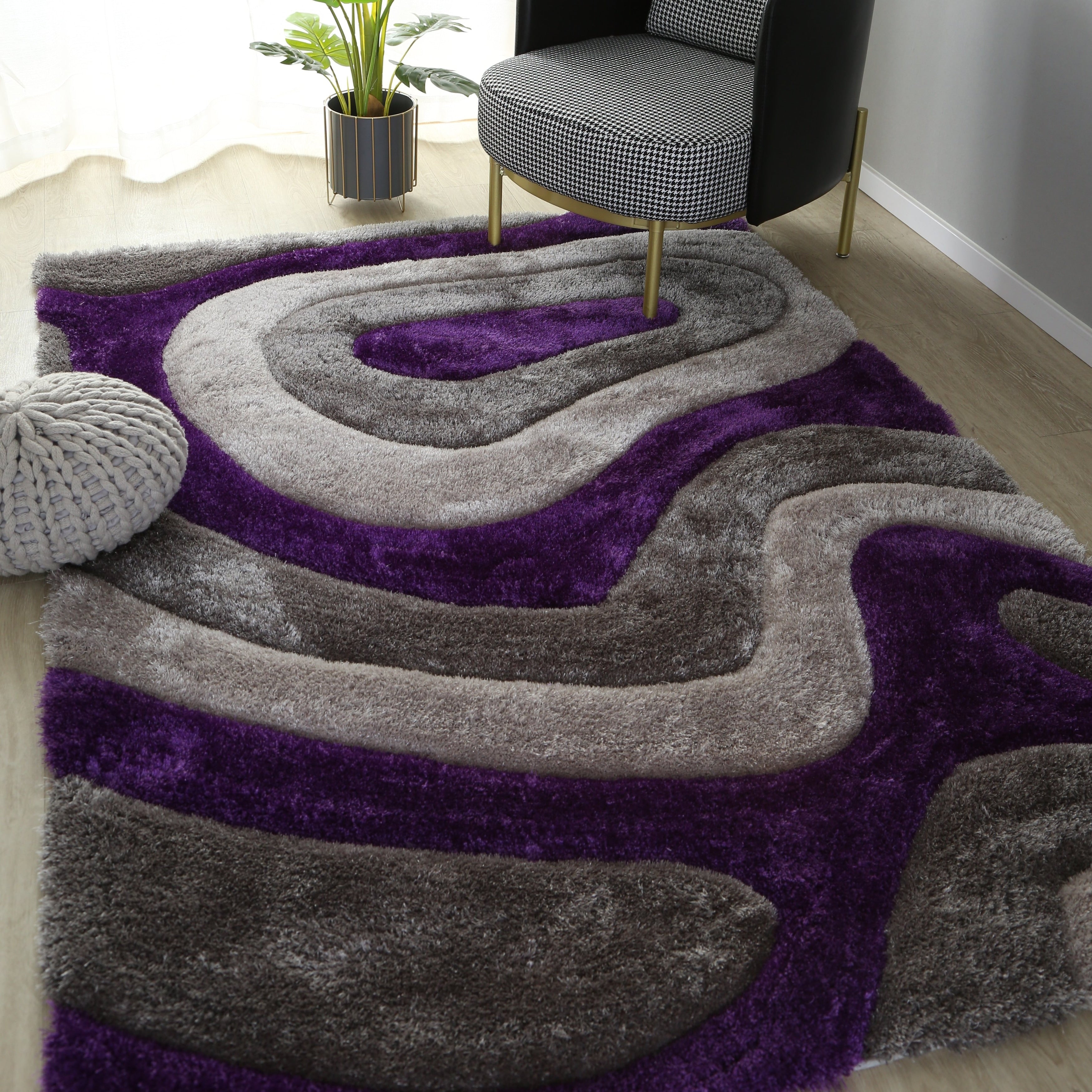 Tapis à poils longs Mateos au design abstrait