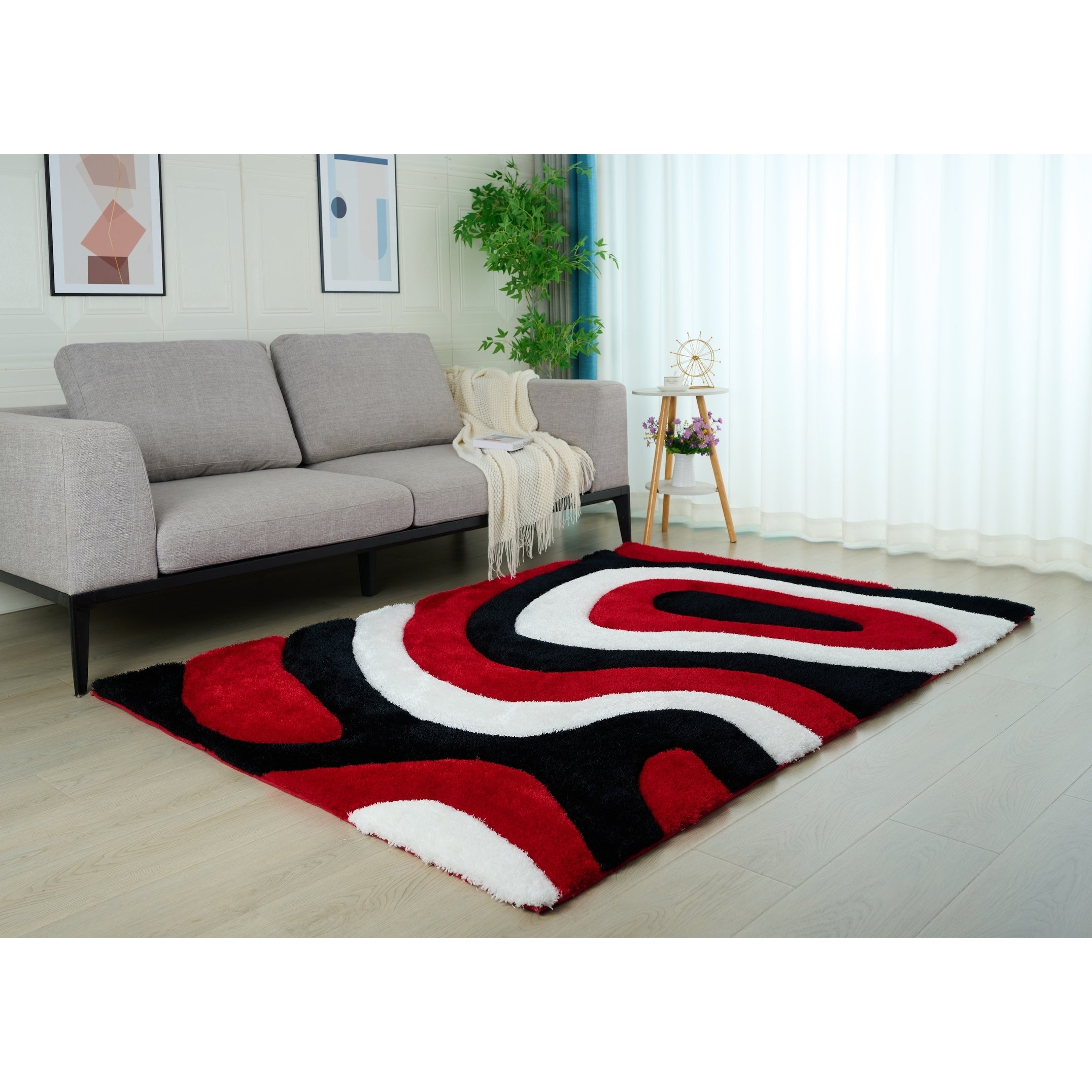 Tapis à poils longs Mateos au design abstrait