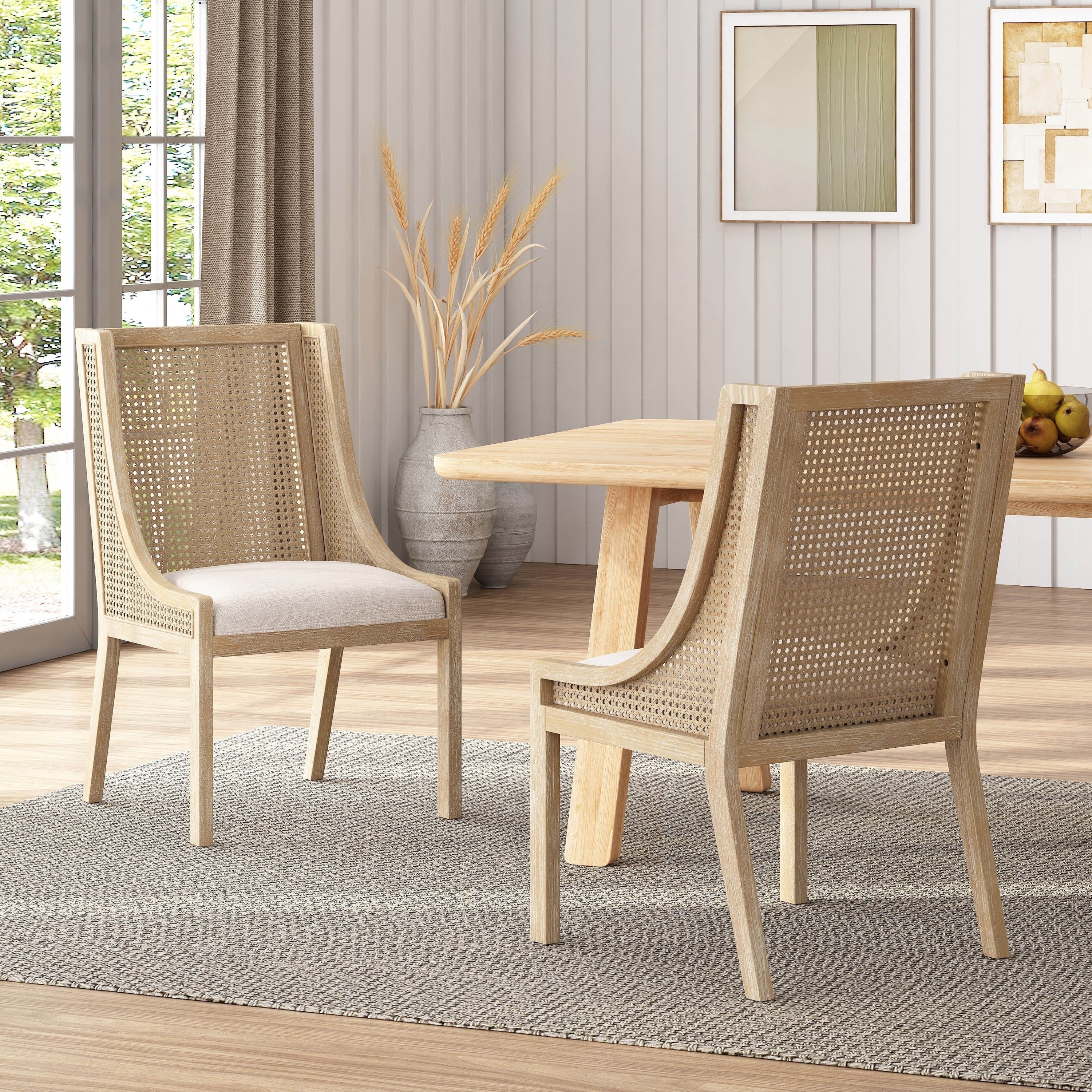 Chaises de salle à manger rembourrées en rotin et bois Maurers (lot de 2) par Christopher Knight Home