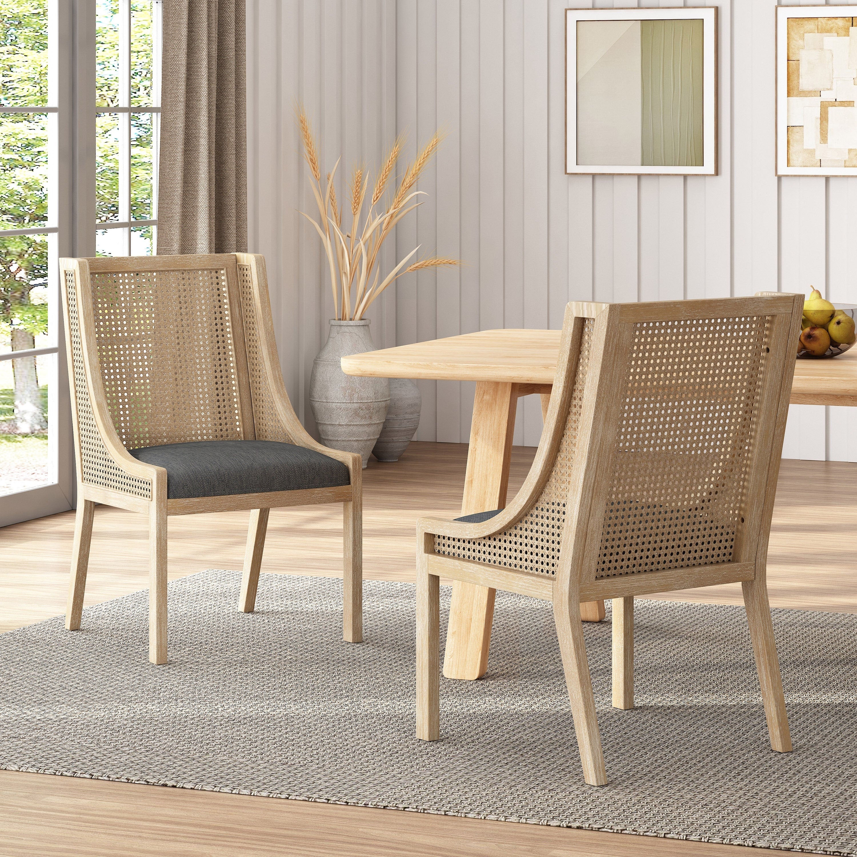 Chaises de salle à manger rembourrées en rotin et bois Maurers (lot de 2) par Christopher Knight Home