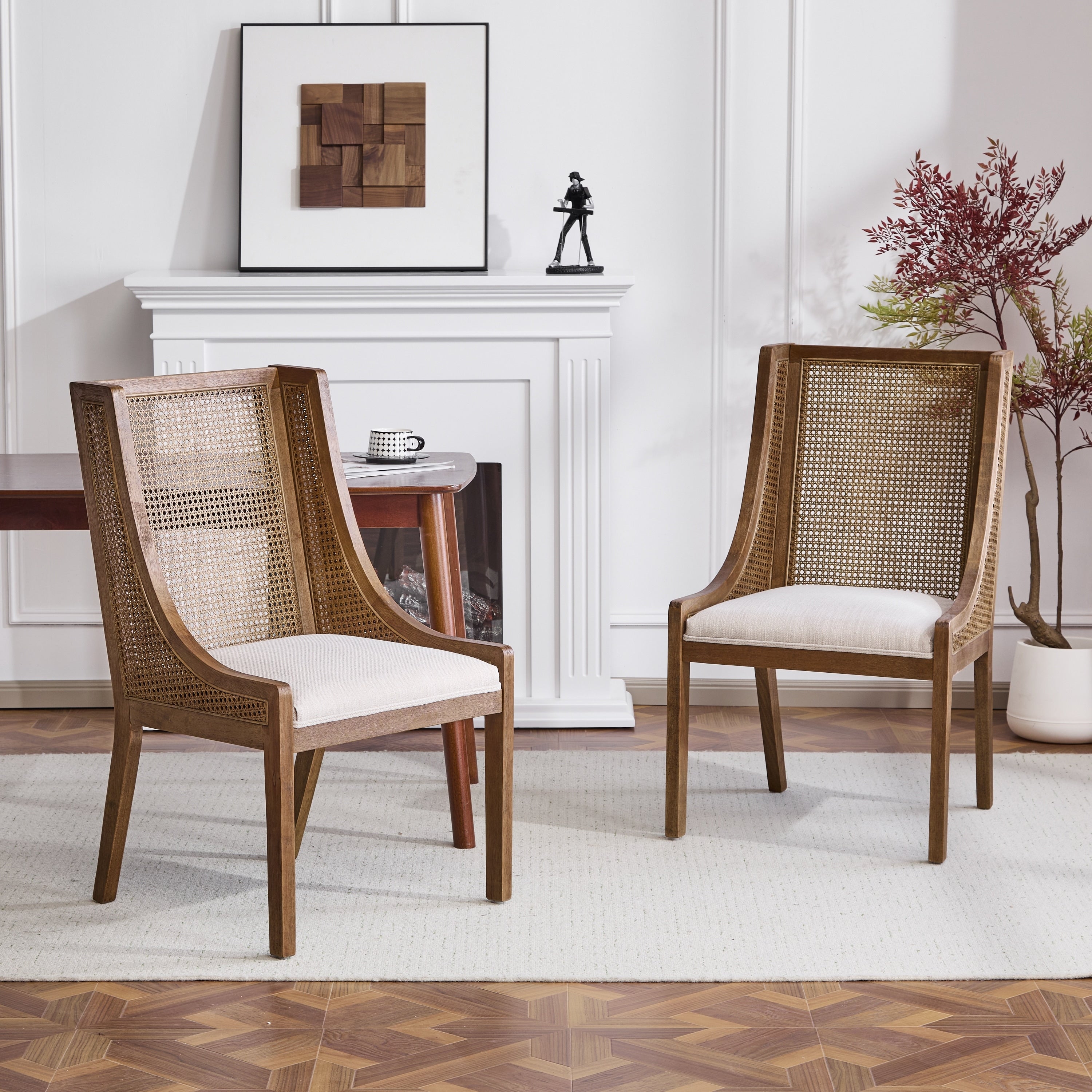 Chaises de salle à manger rembourrées en rotin et bois Maurers (lot de 2) par Christopher Knight Home