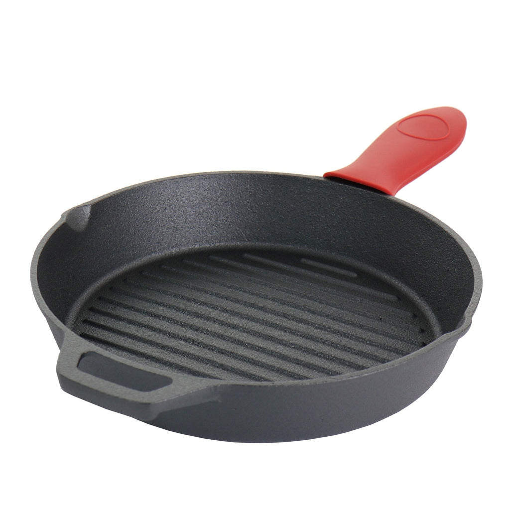 Ensemble de 6 poêles en fonte pré-assaisonnées MegaChef avec supports en silicone rouge