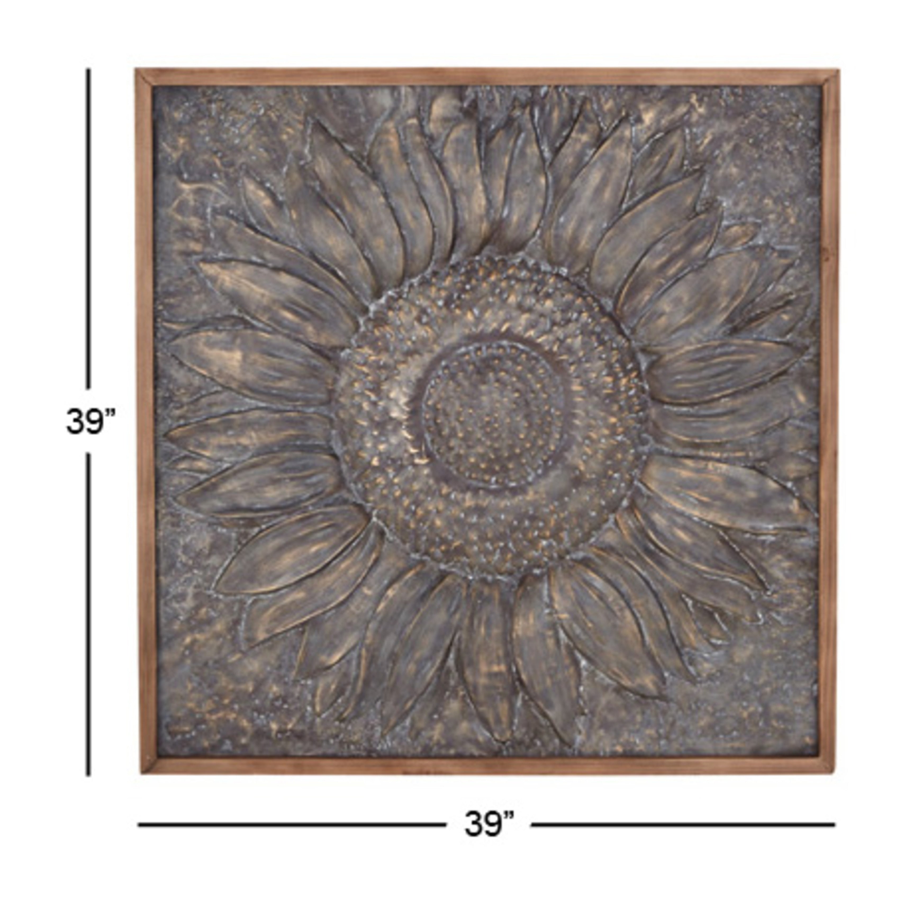 Décoration murale en métal motif tournesol floral avec détails en relief - Gris - Roche River Decor