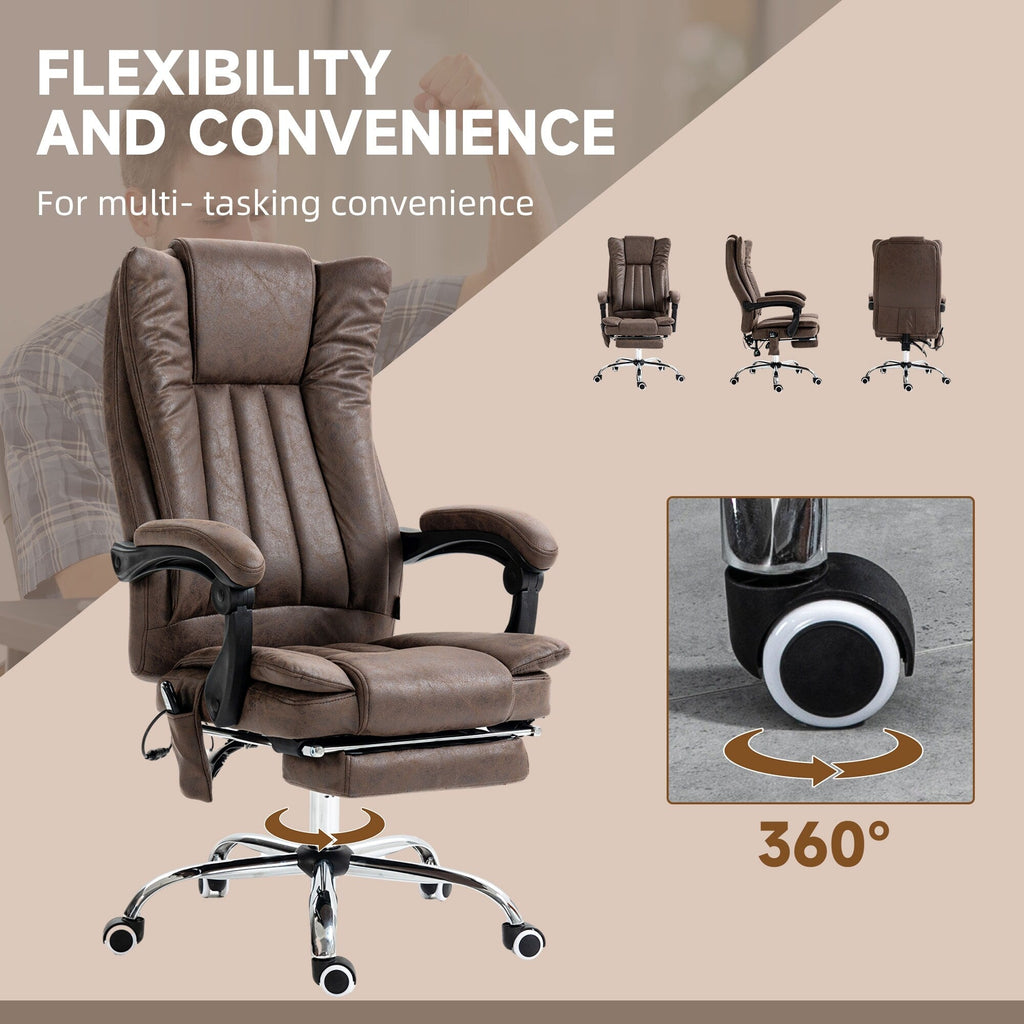 Fauteuil de bureau ergonomique de massage en microfibre, dossier haut, inclinable, chauffant, repose-pieds et télécommande