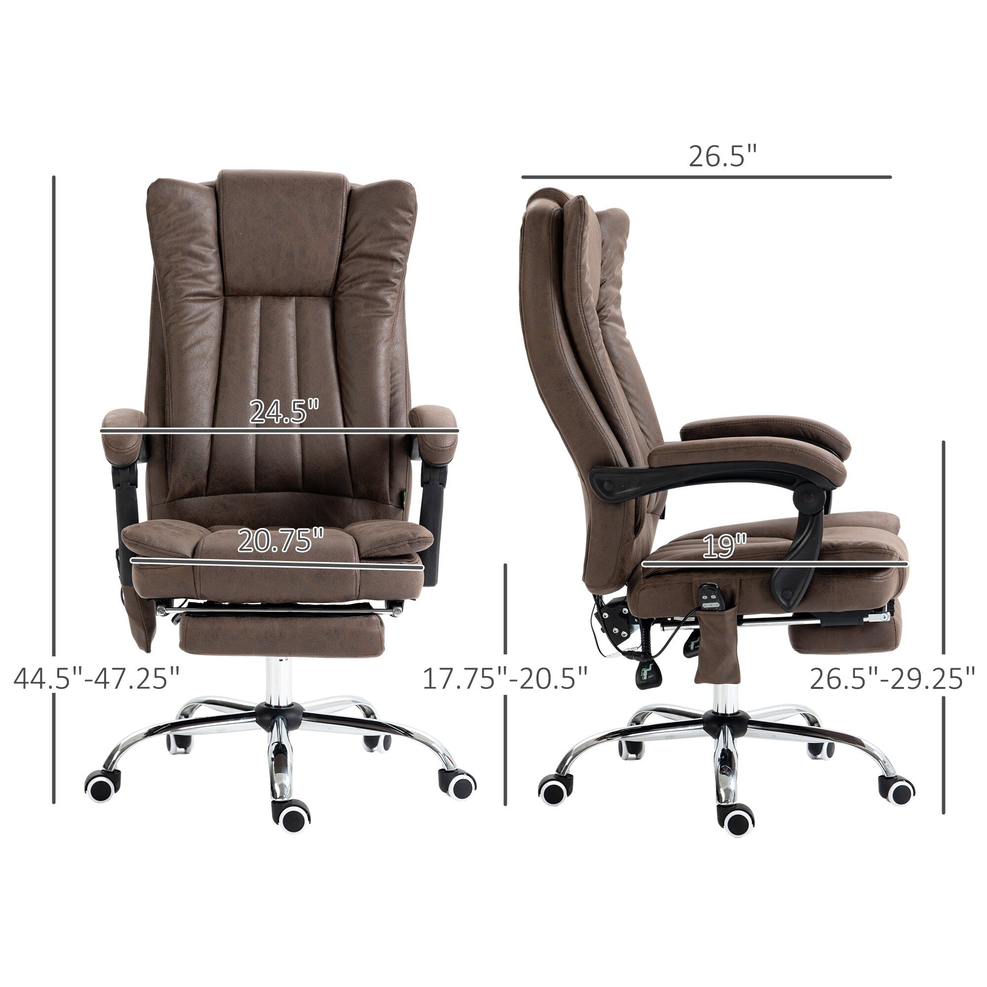 Fauteuil de bureau ergonomique de massage en microfibre, dossier haut, inclinable, chauffant, repose-pieds et télécommande