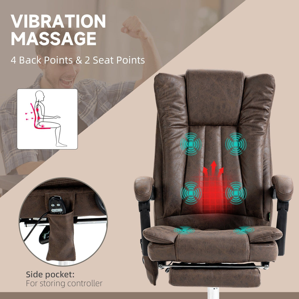 Fauteuil de bureau ergonomique de massage en microfibre, dossier haut, inclinable, chauffant, repose-pieds et télécommande
