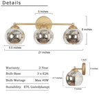 Applique murale à 3 lumières pour salle de bain, style glamour et moderne du milieu du siècle, avec verre au mercure - 21 L x 7 l x 8 H