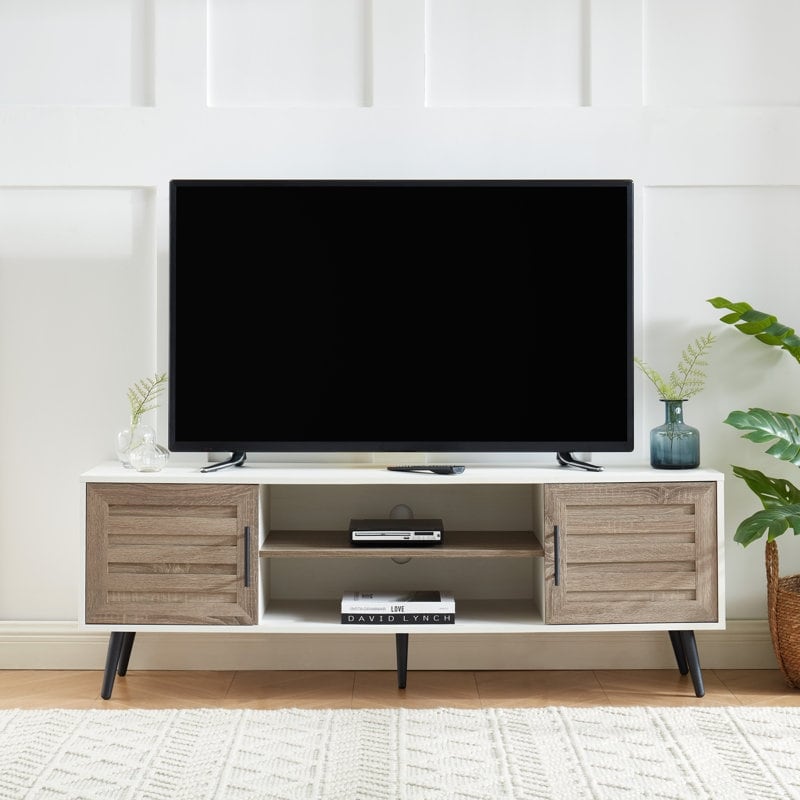 Meuble TV moderne du milieu du siècle pour téléviseurs jusqu'à 70 pouces Console multimédia de centre de divertissement - 20,5'' HX 59'' LX 15,5'' P