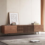 Meuble TV moderne du milieu du siècle avec 4 portes et rangements, compatible avec les téléviseurs jusqu'à 100 pouces, idéal pour le salon