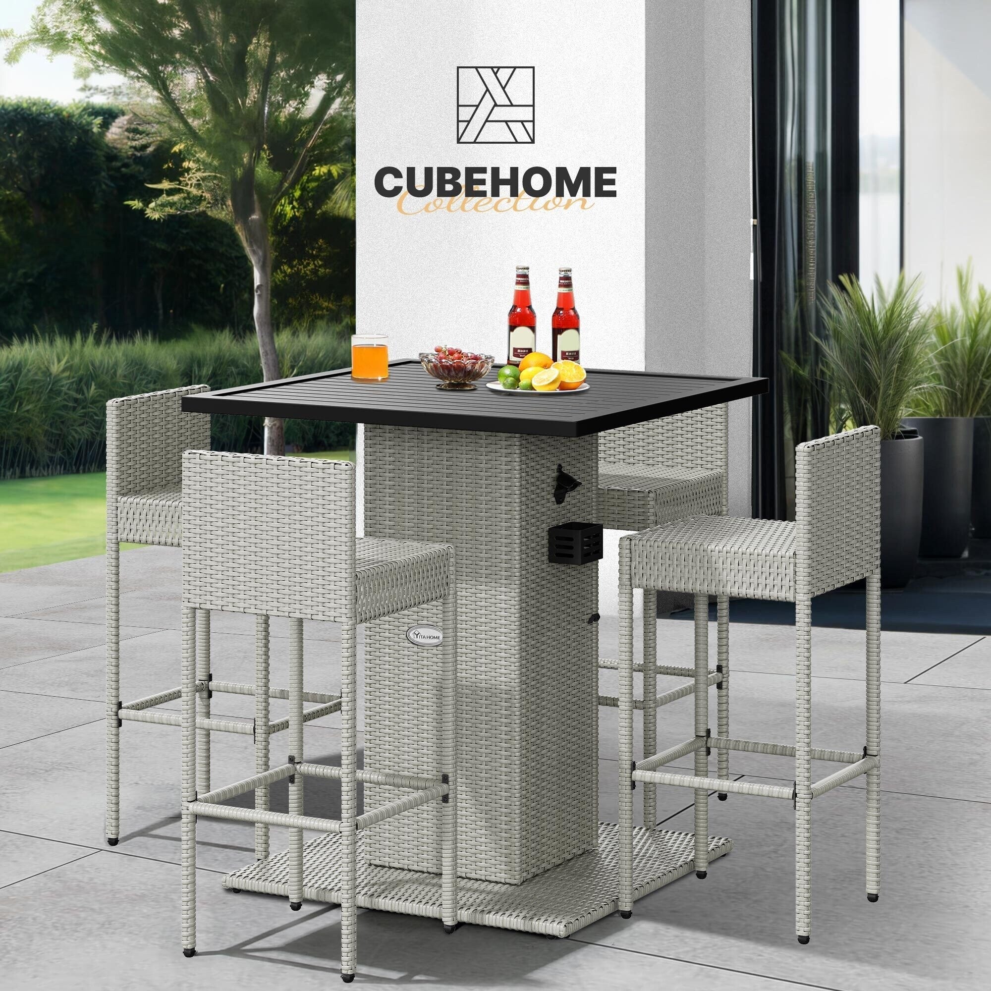 Ensemble de bar en osier pour meubles d'extérieur Moasis 5 pièces - 5 pièces
