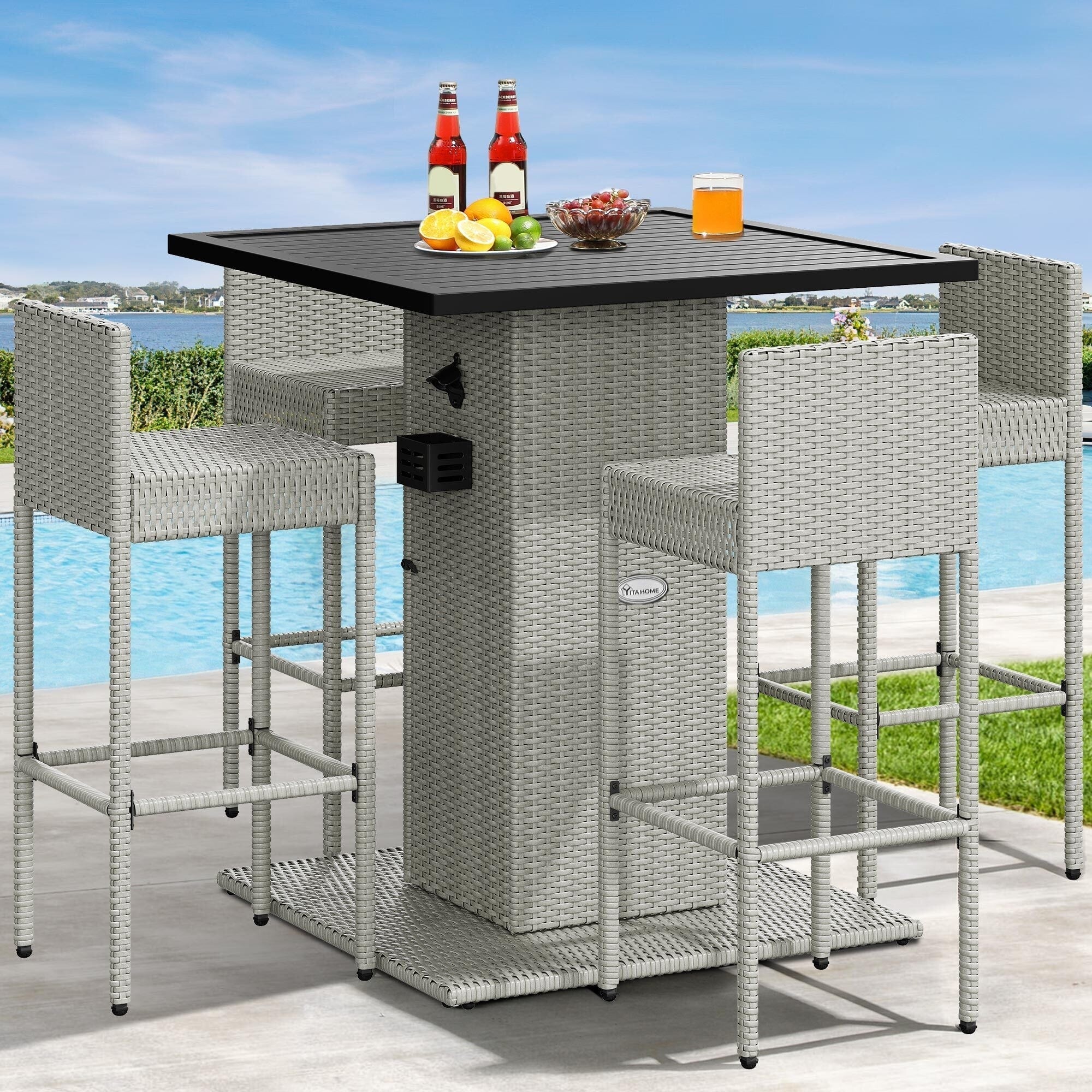 Ensemble de bar en osier pour meubles d'extérieur Moasis 5 pièces - 5 pièces