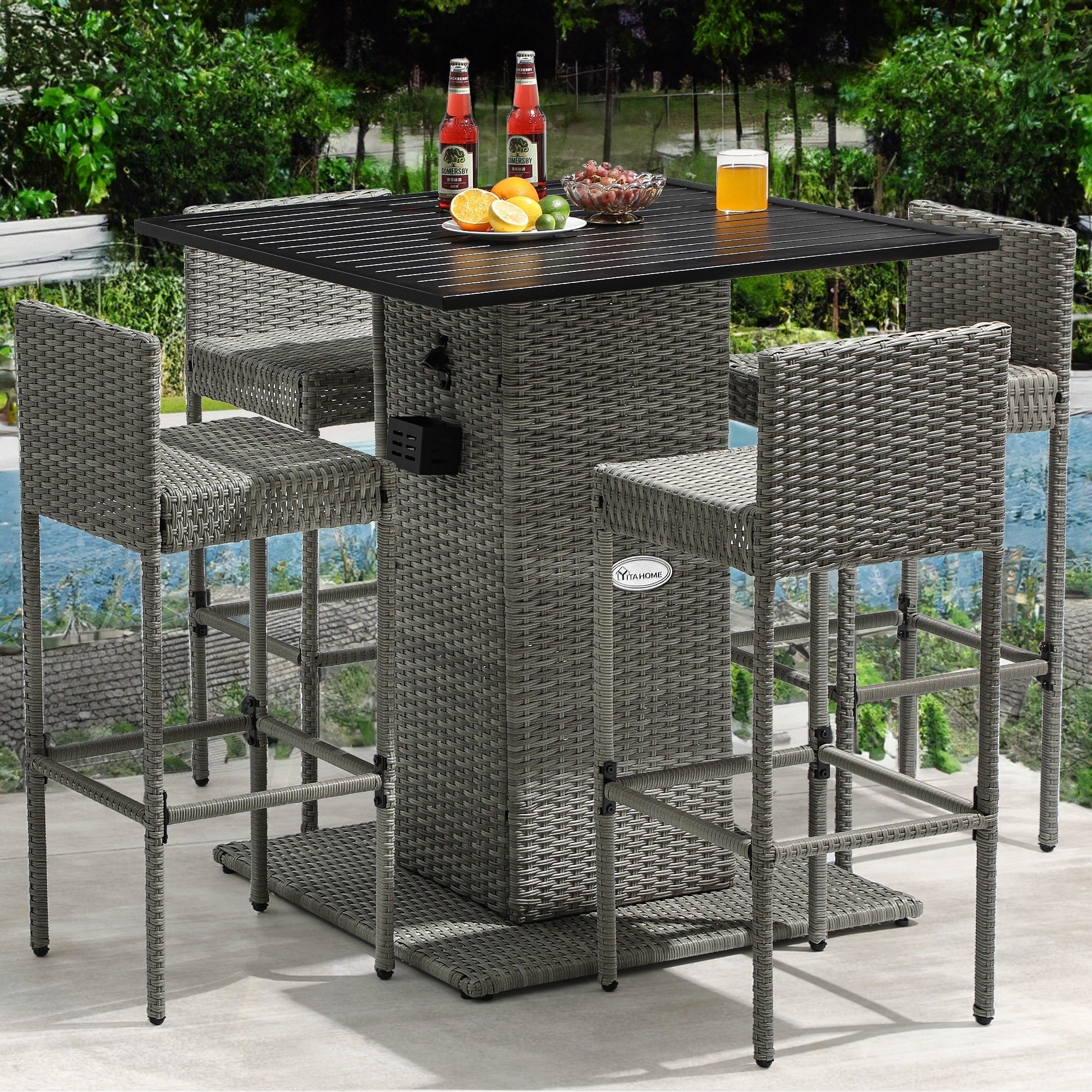 Ensemble de bar en osier pour meubles d'extérieur Moasis 5 pièces - 5 pièces