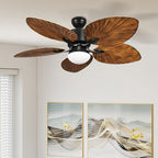 Ventilateur de plafond Moasis 52 Palm Leaf avec lumière de style tropical et télécommande