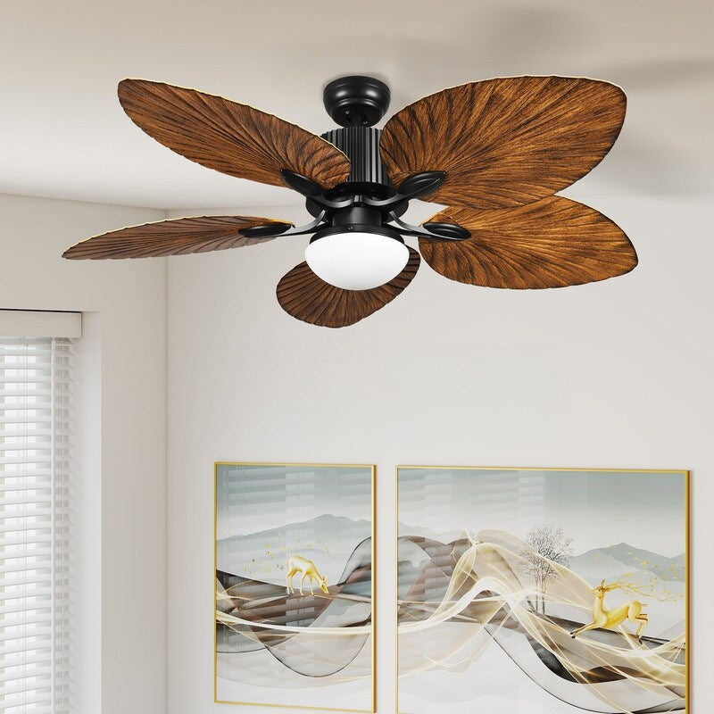 Ventilateur de plafond Moasis 52 Palm Leaf avec lumière de style tropical et télécommande