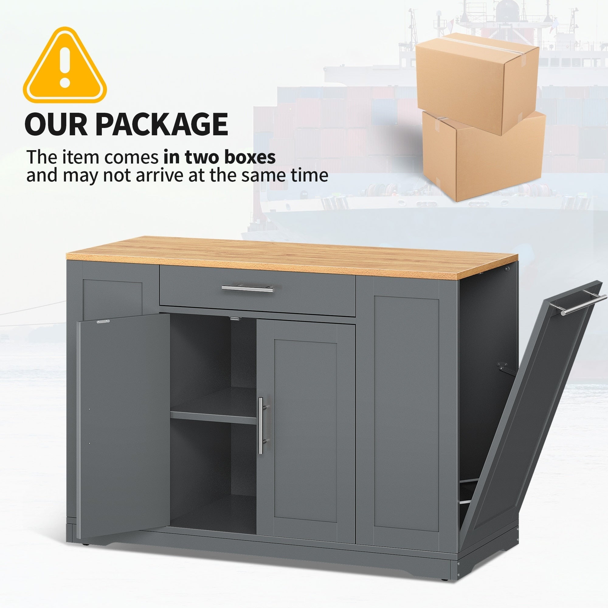 Meuble de rangement pour îlot de cuisine roulant Moasis de 53 pouces, chariot de cuisine mobile portable