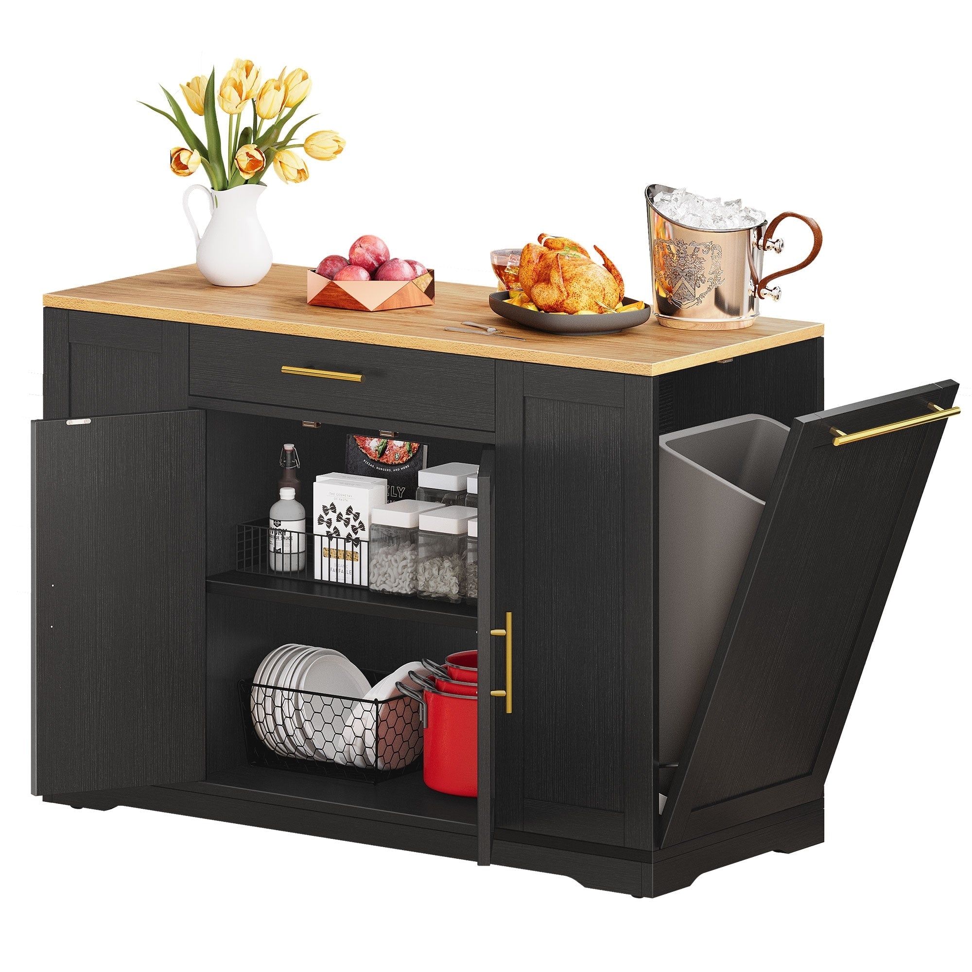 Meuble de rangement pour îlot de cuisine roulant Moasis de 53 pouces, chariot de cuisine mobile portable