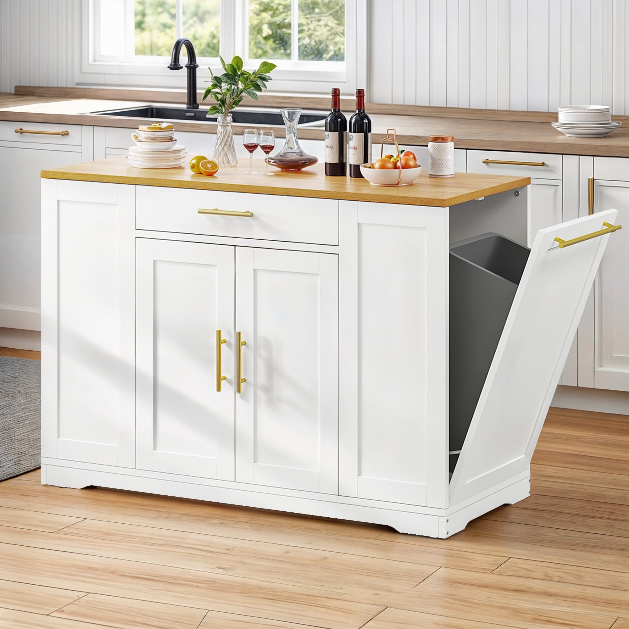 Meuble de rangement pour îlot de cuisine roulant Moasis de 53 pouces, chariot de cuisine mobile portable