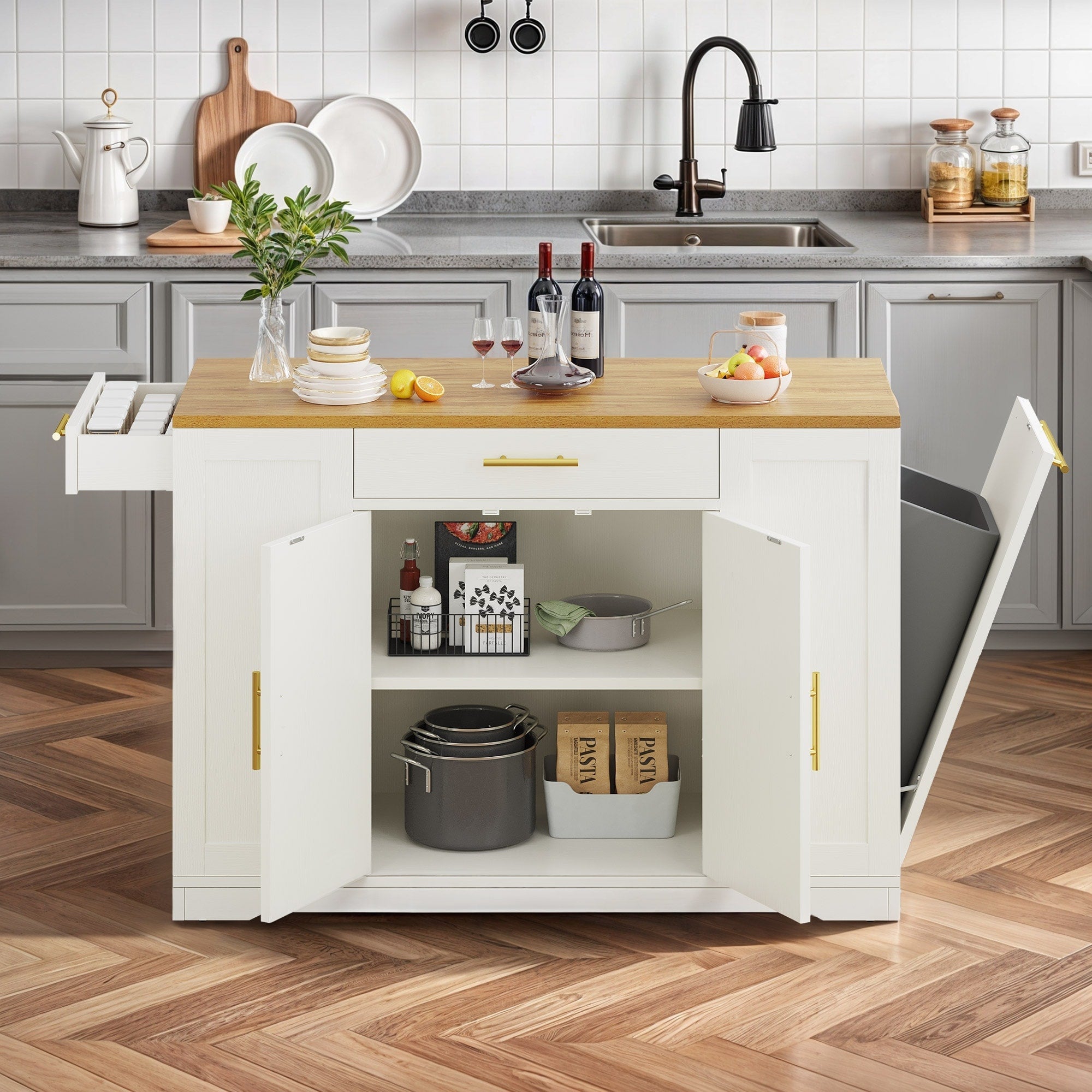 Meuble de rangement pour îlot de cuisine roulant Moasis de 53 pouces, chariot de cuisine mobile portable