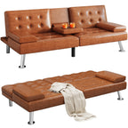 Canapé-lit futon pliable en similicuir Moasis - 64 L x 30 l x 26 H