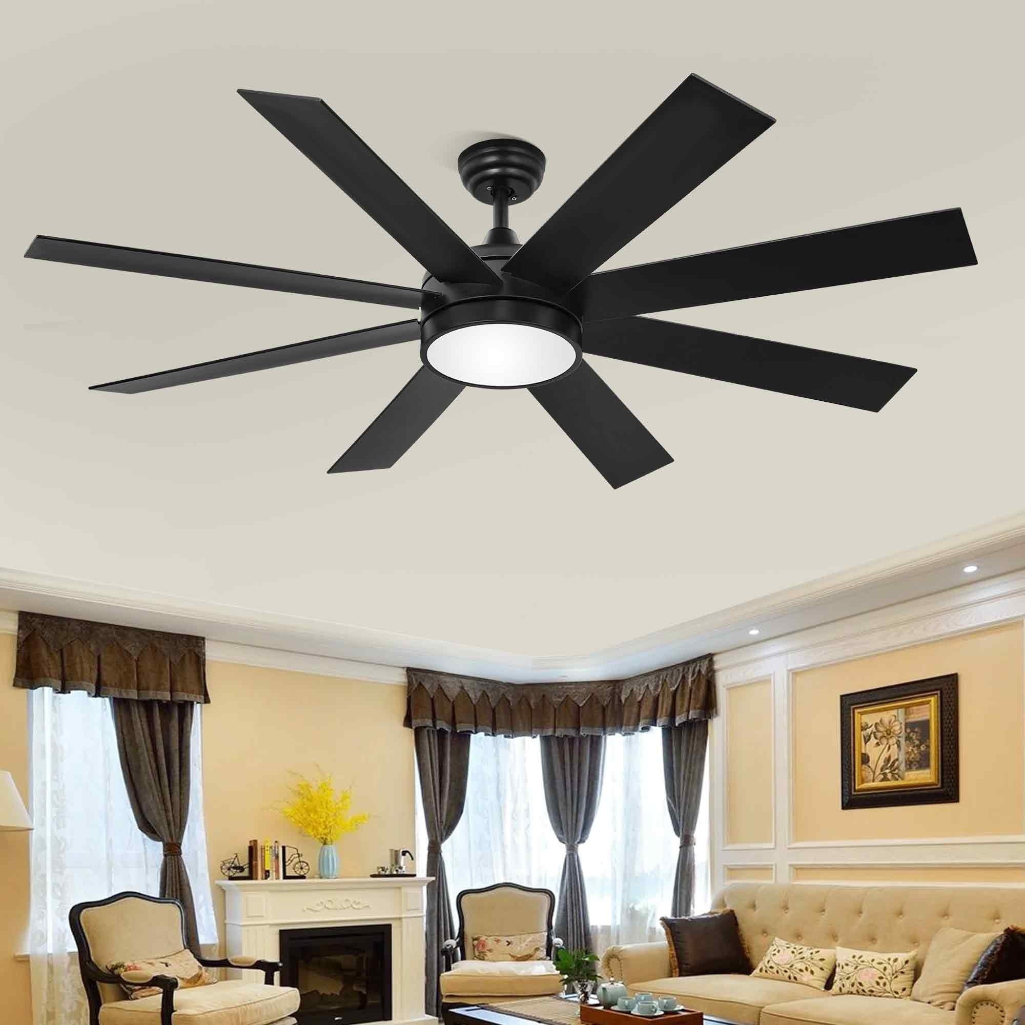 Ventilateur de plafond Moasis noir mat de 60 po à 8 pales avec éclairage LED et télécommande - 60
