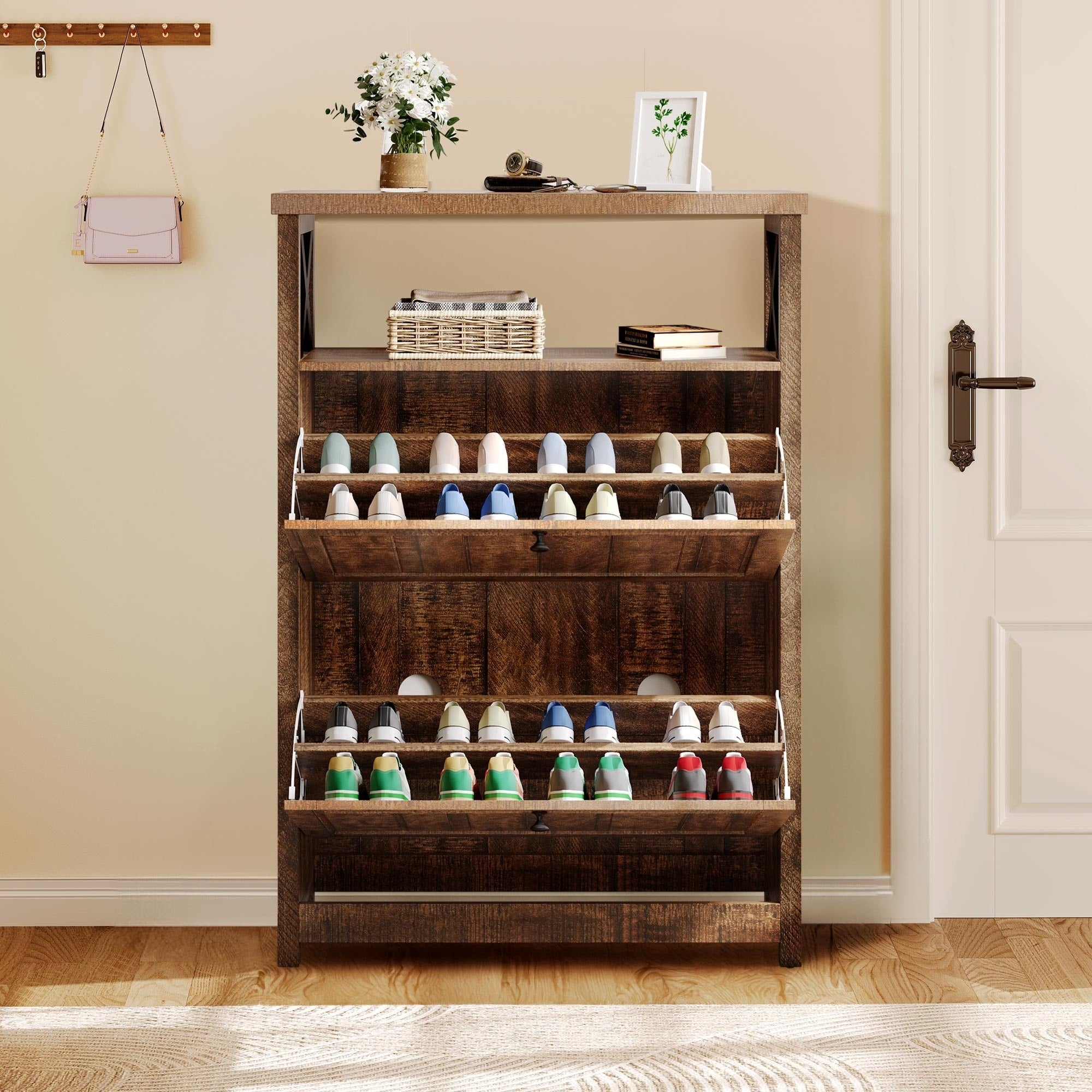 Meuble de rangement à chaussures Moasis avec 2 compartiments pour entrée et couloir