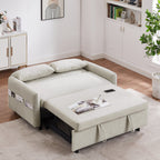 Canapé-lit 2 places moderne en microfibre avec dossier réglable, poches de rangement, 2 oreillers moelleux et ports USB.