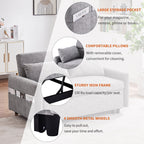 Canapé-lit 2 places moderne en microfibre avec dossier réglable, poches de rangement, 2 oreillers moelleux et ports USB.