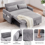 Canapé-lit 2 places moderne en microfibre avec dossier réglable, poches de rangement, 2 oreillers moelleux et ports USB.