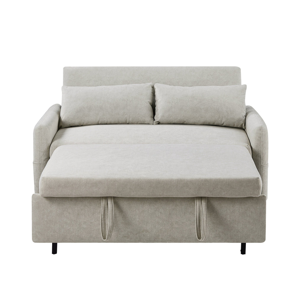 Canapé-lit 2 places moderne en microfibre avec dossier réglable, poches de rangement, 2 oreillers moelleux et ports USB.