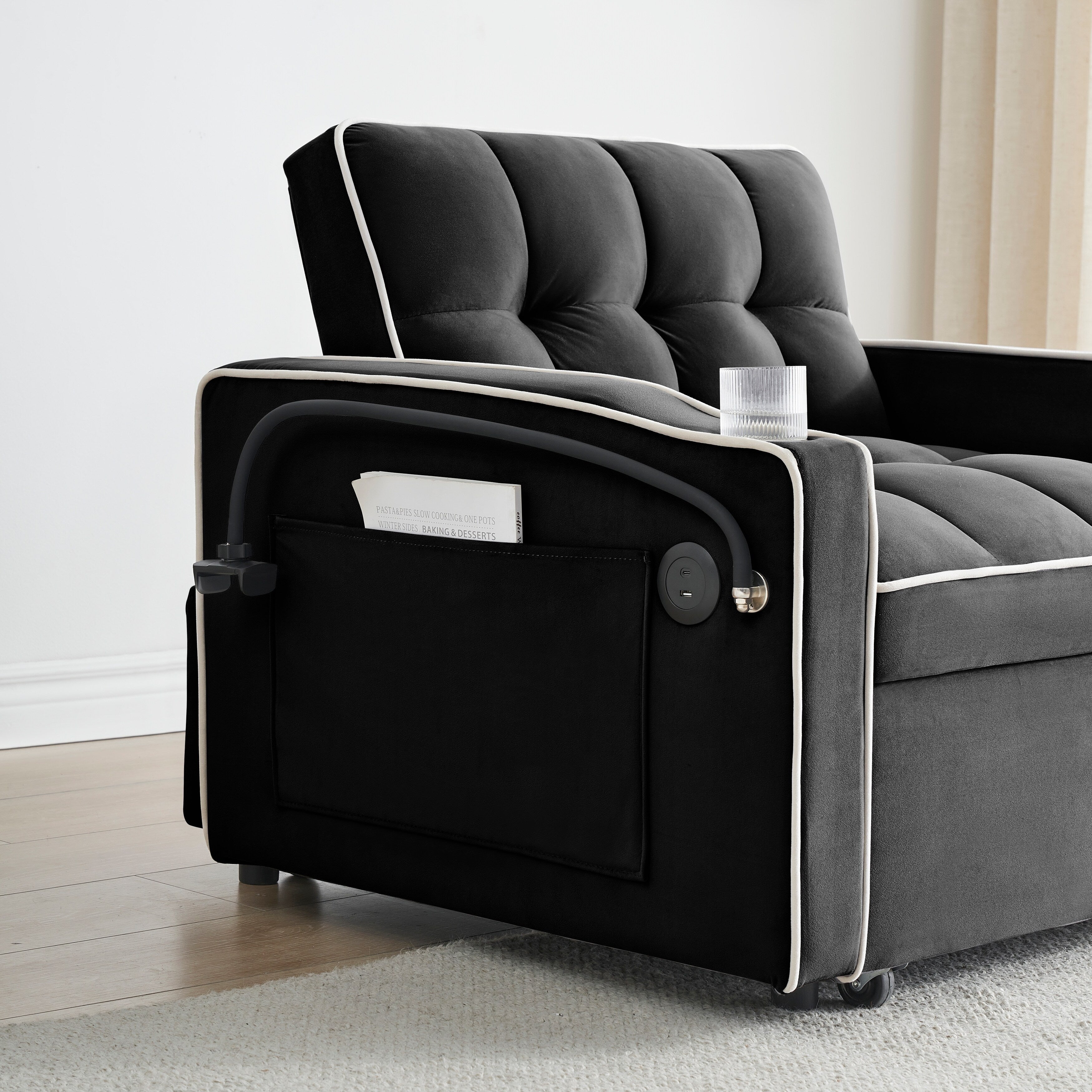 Canapé-lit convertible 3 en 1 moderne 70.86 avec dossier réglable et port de chargement USB pour le salon