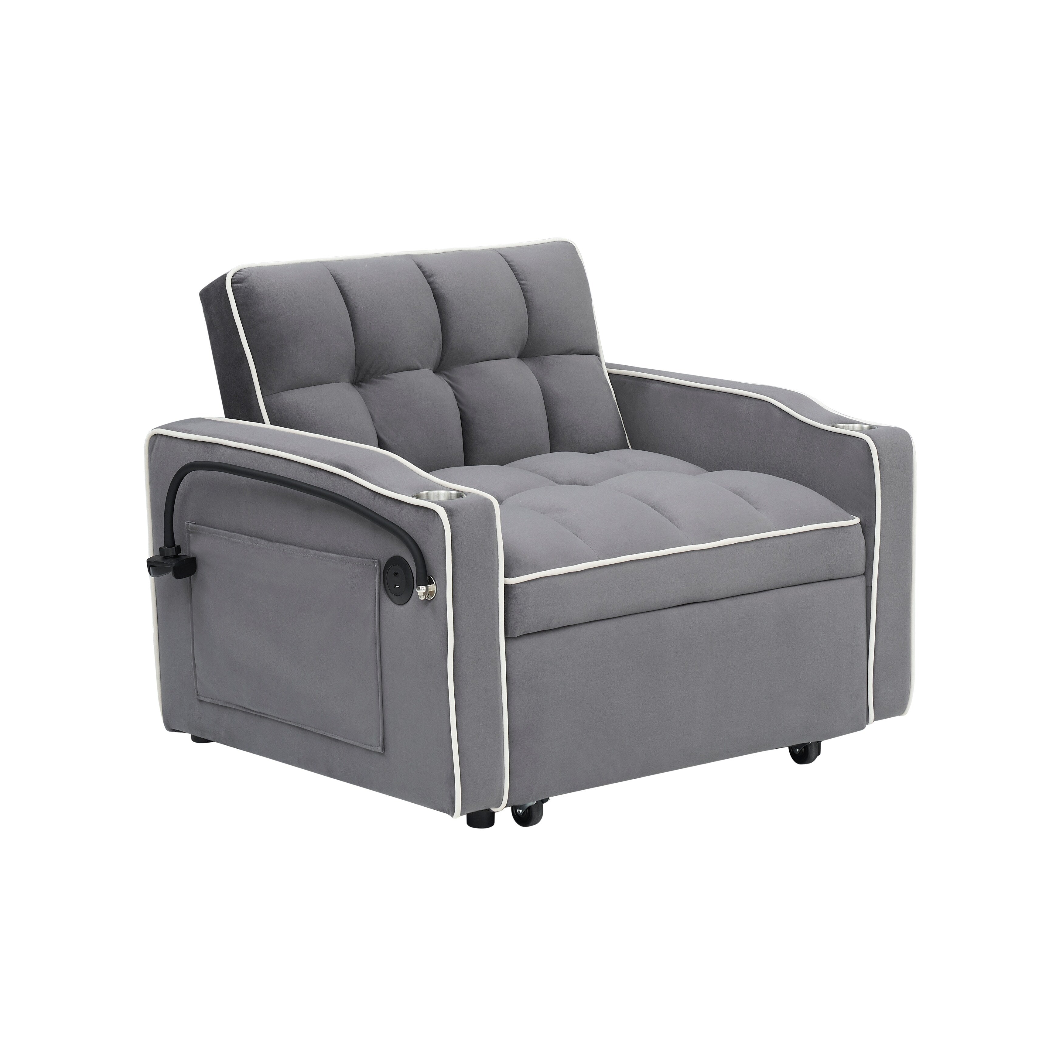 Canapé-lit convertible 3 en 1 moderne 70.86 avec dossier réglable et port de chargement USB pour le salon