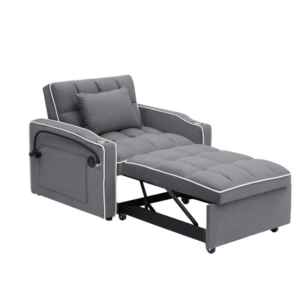 Canapé-lit convertible 3 en 1 moderne 70.86 avec dossier réglable et port de chargement USB pour le salon