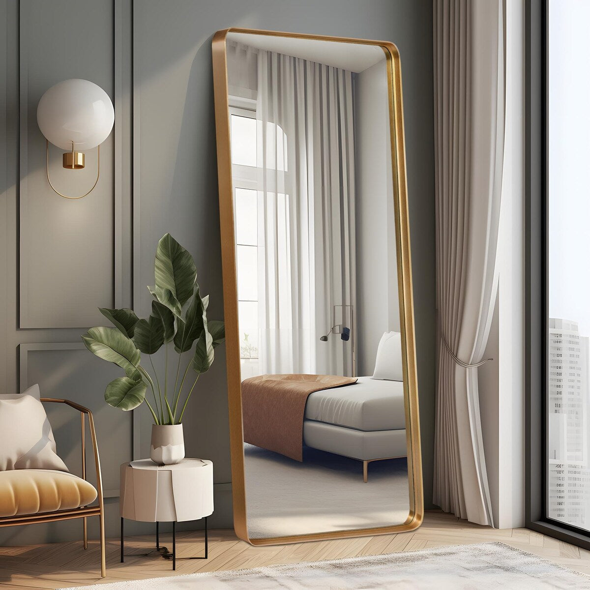 Miroir mural rectangulaire profond et moderne en alliage d'aluminium - 71 x 28 cm
