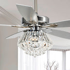 Ventilateur de plafond moderne en cristal chromé de 52 pouces avec télécommande