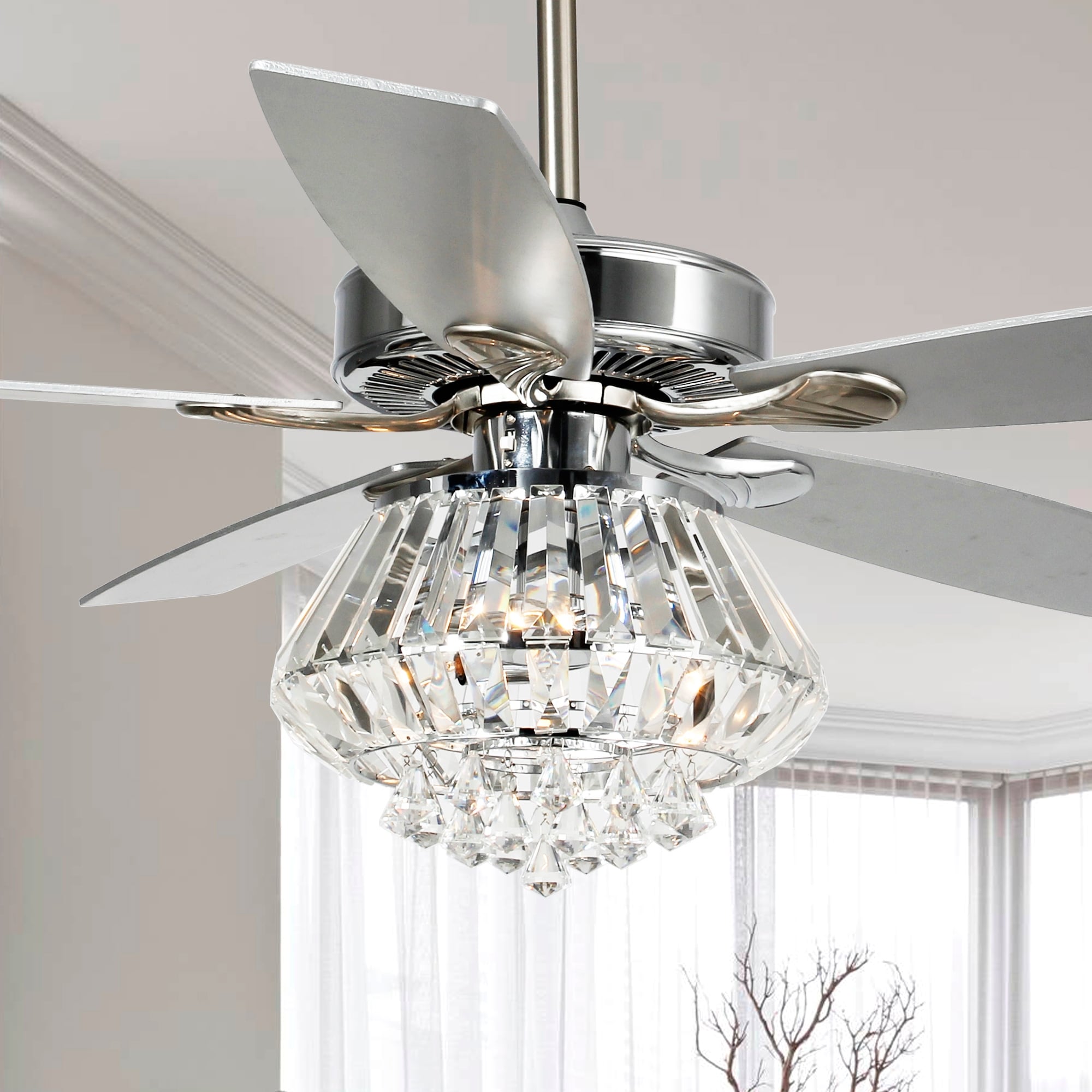 Ventilateur de plafond moderne en cristal chromé de 52 pouces avec télécommande