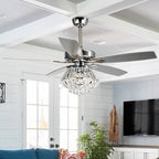 Ventilateur de plafond moderne en cristal chromé de 52 pouces avec télécommande