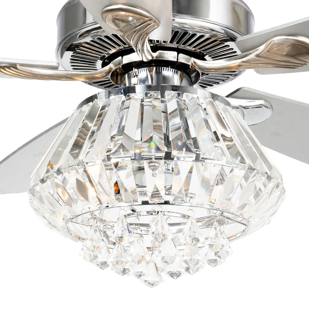 Ventilateur de plafond moderne en cristal chromé de 52 pouces avec télécommande