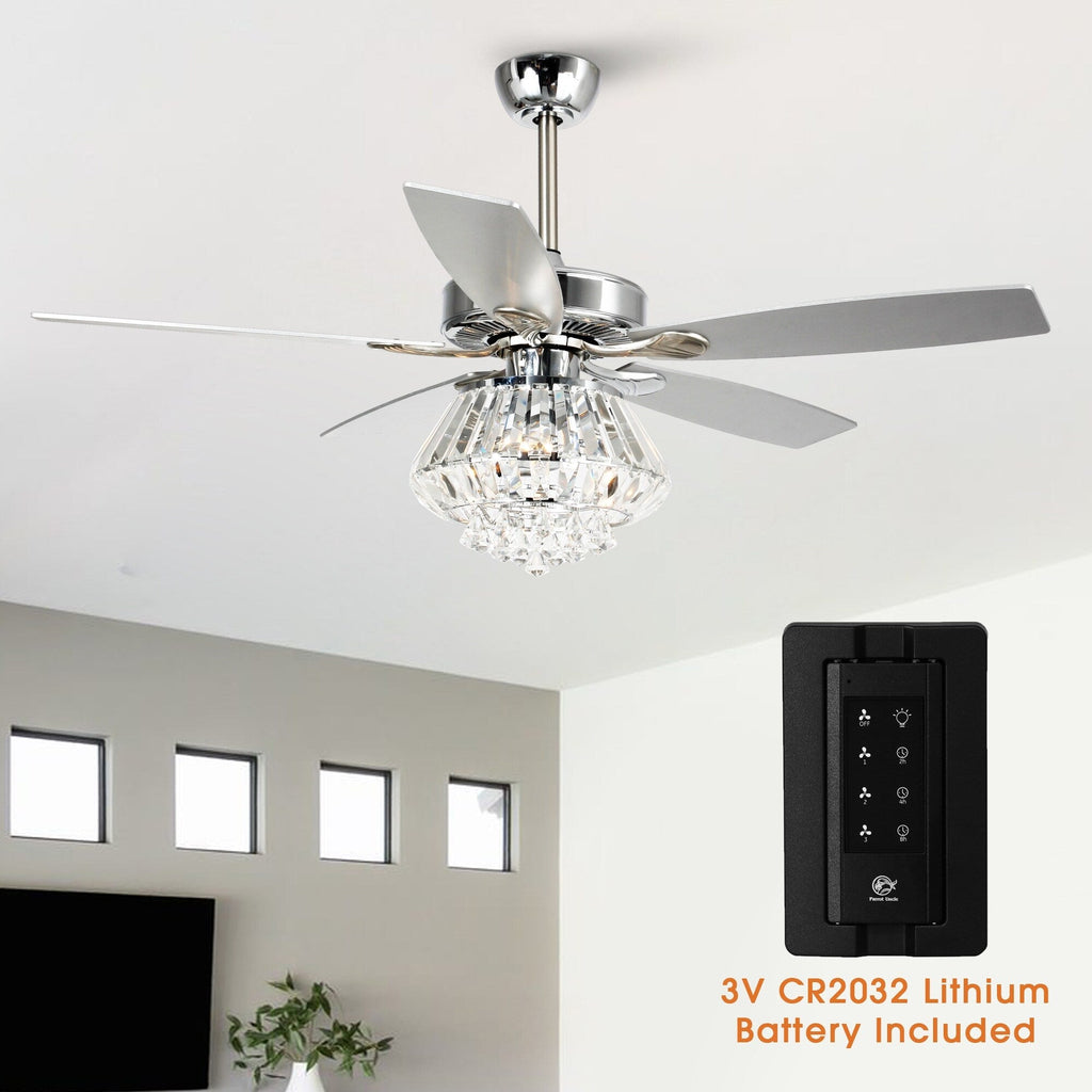 Ventilateur de plafond moderne en cristal chromé de 52 pouces avec télécommande