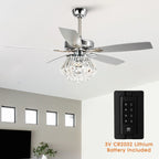 Ventilateur de plafond moderne en cristal chromé de 52 pouces avec télécommande
