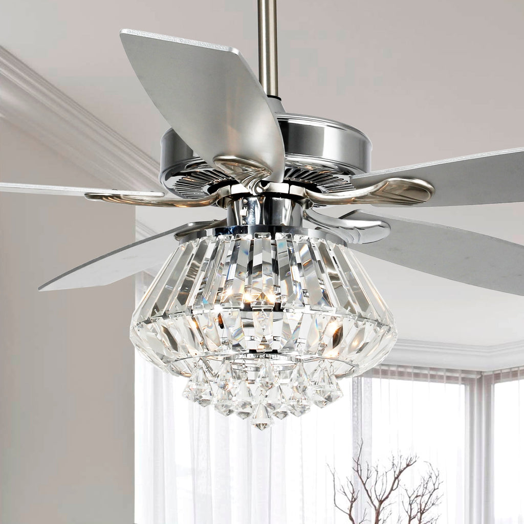 Ventilateur de plafond moderne en cristal chromé de 52 pouces avec télécommande