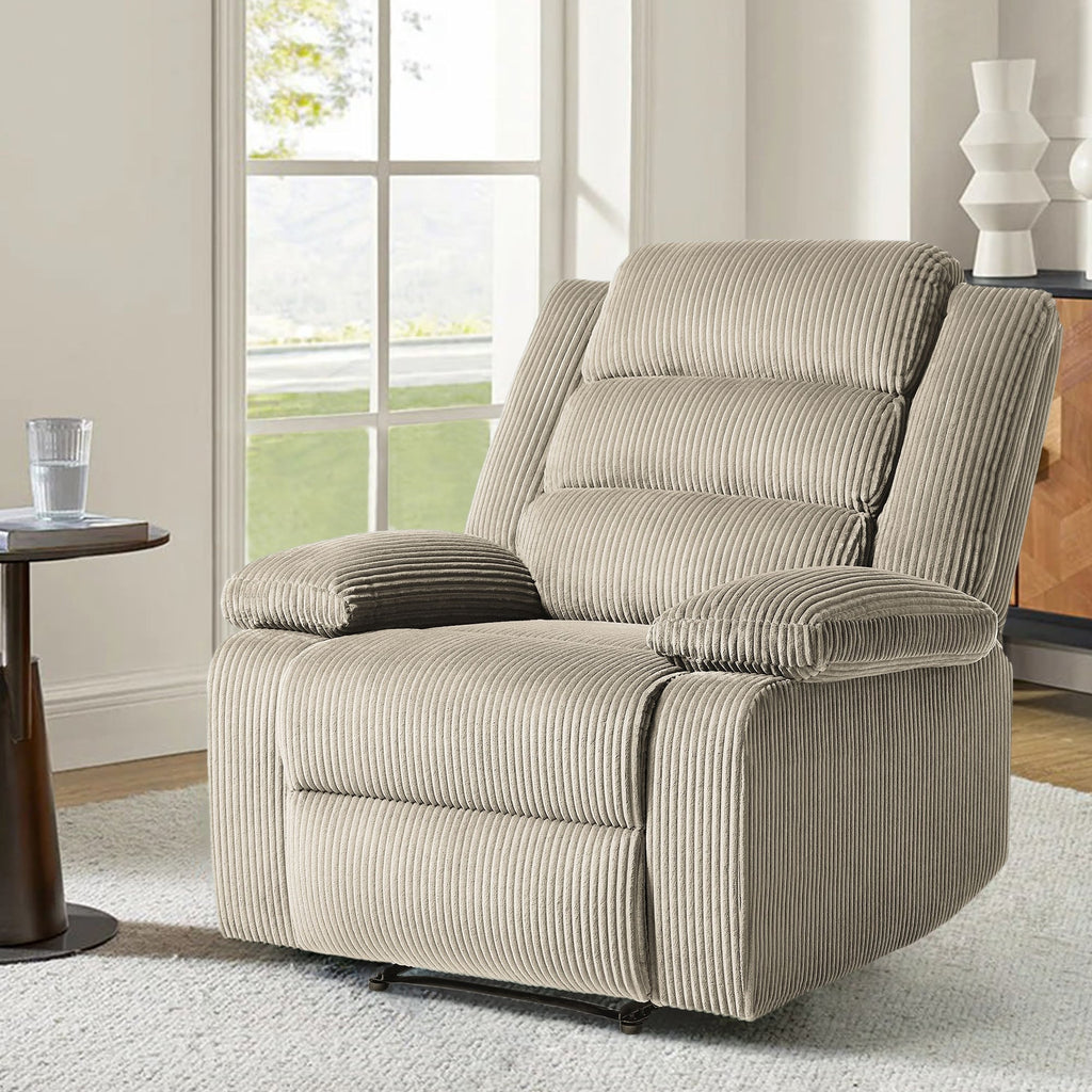 Fauteuil inclinable manuel moderne en velours côtelé, fauteuil inclinable réglable avec accoudoirs larges
