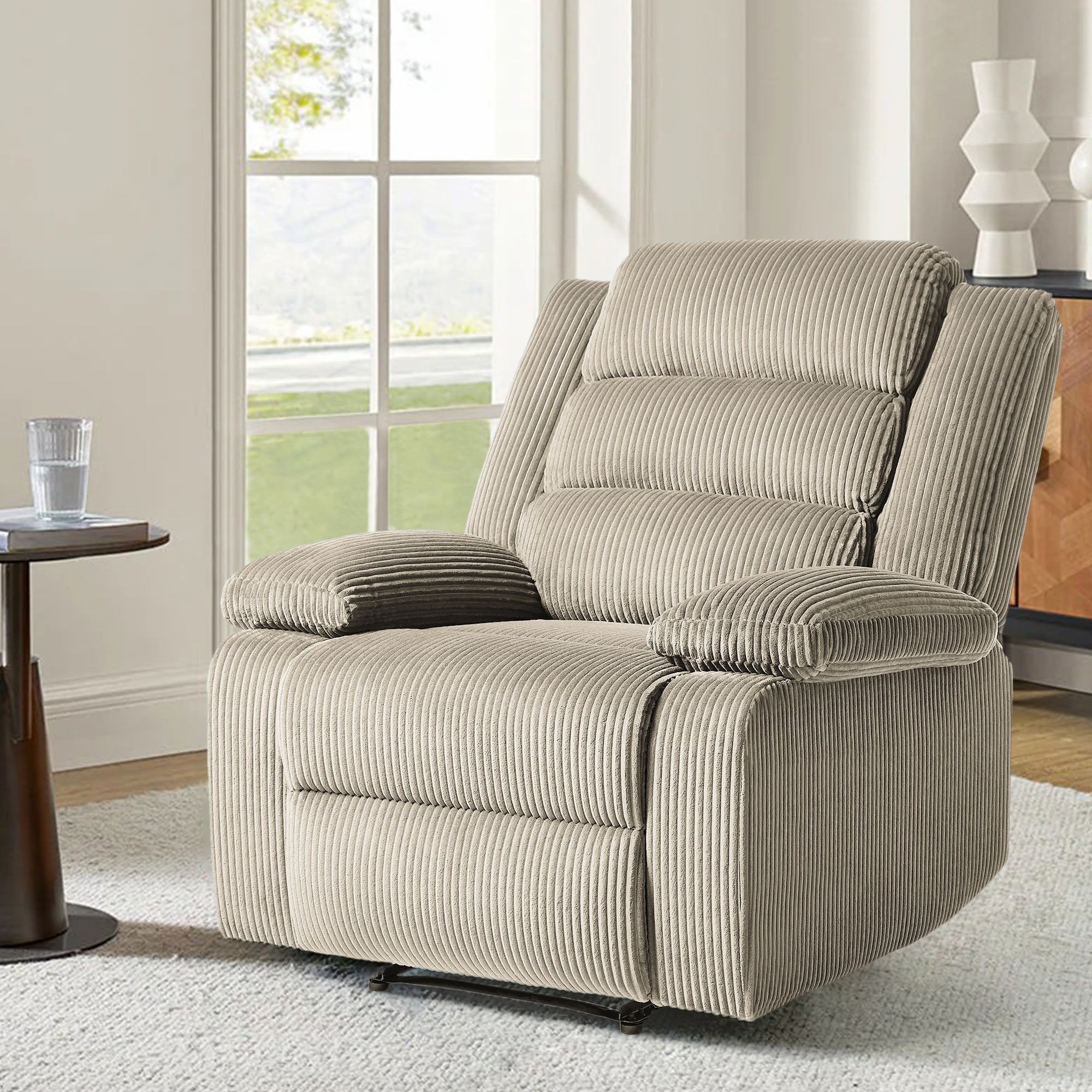 Fauteuil inclinable manuel moderne en velours côtelé, fauteuil inclinable réglable avec accoudoirs larges